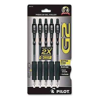 G2 Premium Gel Pen, Retractable, Extra-Fine 0.5 mm, Black Ink, Clear/Black Barrel, 5/Pack1