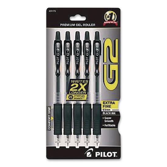 G2 Premium Gel Pen, Retractable, Extra-Fine 0.5 mm, Black Ink, Clear/Black Barrel, 5/Pack1