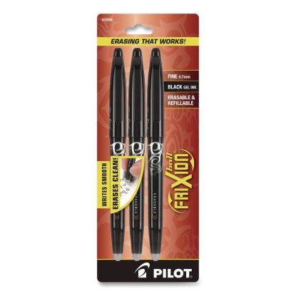FriXion Ball Erasable Gel Pen, Stick, Fine 0.7 mm, Black Ink, Black Barrel, 3/Pack1