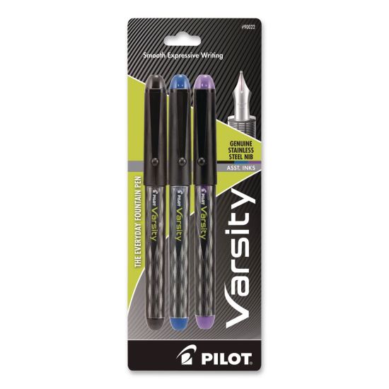 Varsity Fountain Pen, Medium 1 mm, Assorted Ink and Barrel Colors, 3/Pack1