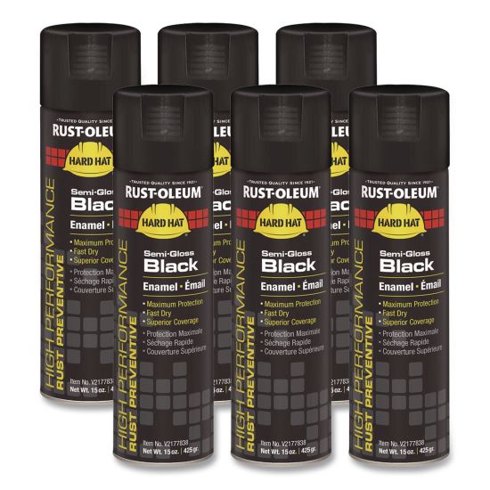 Hard Hat High Performance V2100 System Rust Preventive Enamel Spray Paint, Semi-Gloss Black, 15 oz Aerosol Can, 6/Carton1
