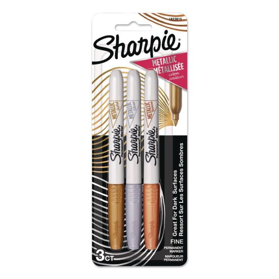 Fine Tip Permanent Markers, Fine Tip, Assorted Metallic Colors, 3/Pack1