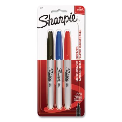 Fine Tip Permanent Markers, Fine Tip, Assorted Colors, 3/Pack1