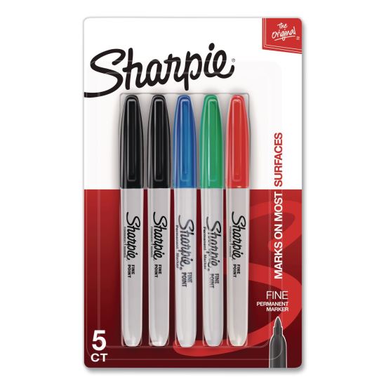 Fine Tip Permanent Markers, Fine Tip, Assorted Colors, 5/Pack1