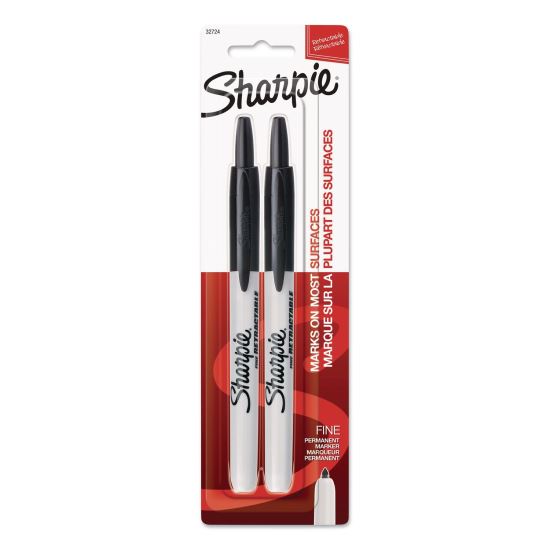 Retractable Permanent Marker, Fine Tip, Black, 2/Pack1