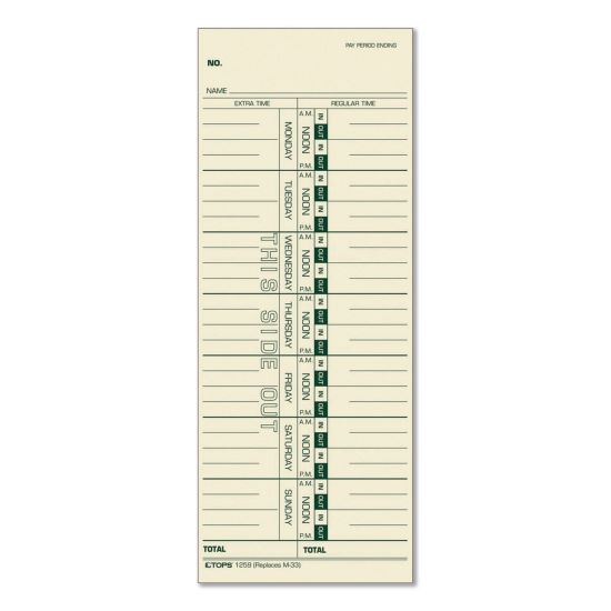 Time Clock Cards, Replacement for 10-800292/K14-15/M-33, One Side, 3.5 x 9, 100/Pack1