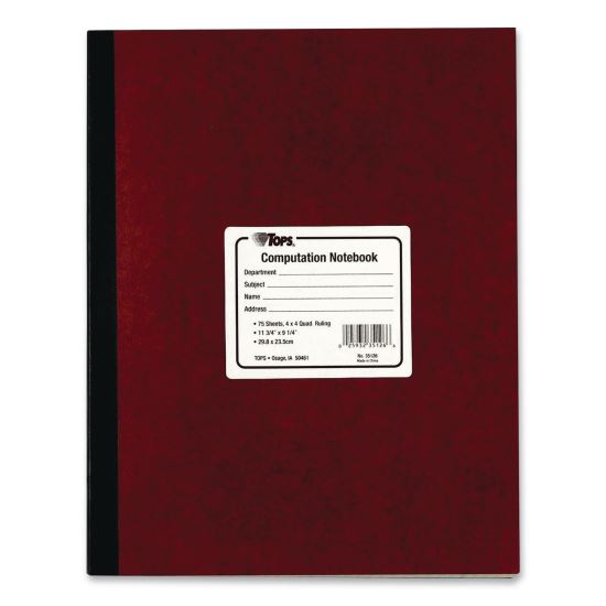 Computation Notebook, Quadrille Rule (4 sq/in), Red Cover, (75) 11.75 x 9.5 Sheets1