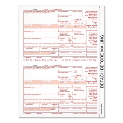 2023 1099-R Tax Form, 1 Part, Federal Copy, 2 Forms/Sheet, 50 Forms Total1