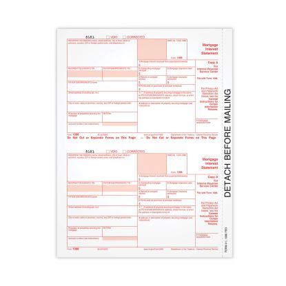 1098 Mortgage Interest Tax Form, Fiscal Year: 2021, One-Part (No Copies), 8 x 5.5, 2 Forms/Sheet, 50 Forms Total1