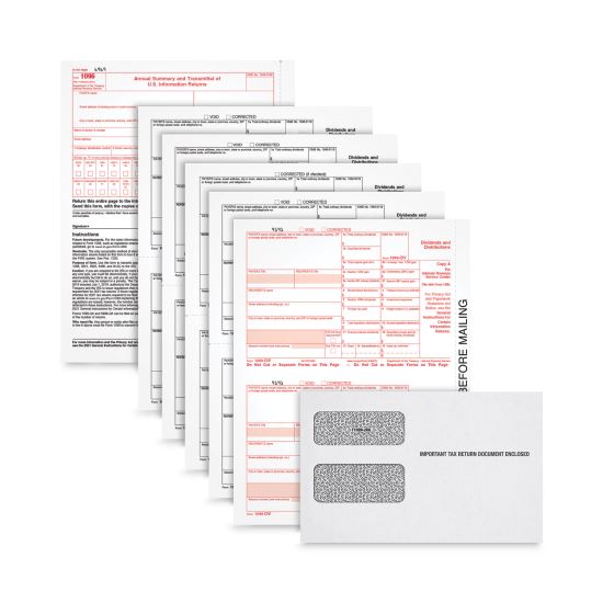 Five-Part 1099-DIV Tax Form Kit for Inkjet/Laser Printers, Five-Part Carbonless, 8.5 x 5.5, 2 Forms/Sheet, 100 Forms Total1