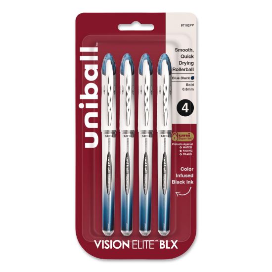 VISION ELITE BLX Series Hybrid Gel Pen, Stick, Bold 0.8 mm, Blue-Infused Black Ink, White/Blue/Clear Barrel, 4/Pack1