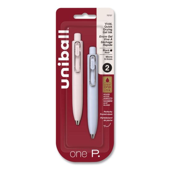 uniONE P Gel Pen, Retractable, Extra-Fine 0.5 mm, Black Ink, Assorted Barrel Colors, 2/Pack1