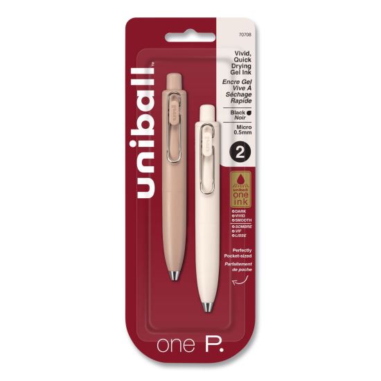 uniONE P Gel Pen, Retractable, Extra-Fine 0.5 mm, Black Ink, Coffee/Yogurt Barrel Colors, 2/Pack1