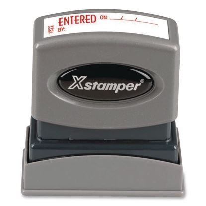 Pre-Inked One-Color Stock Stamp, ENTERED ON/BY, 1.62 x 0.5, Red Ink1