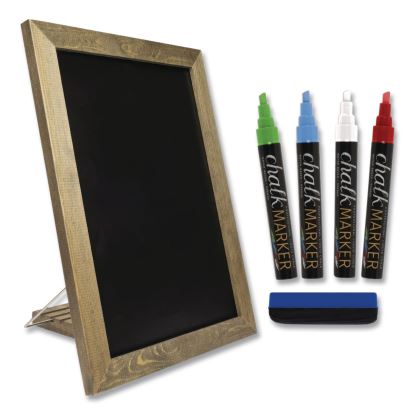 Magnetic Tabletop Chalkboard, Black Surface, Brown Wood Frame, 11 x 151