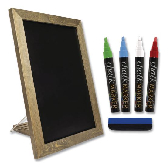 Magnetic Tabletop Chalkboard, Black Surface, Brown Wood Frame, 11 x 151