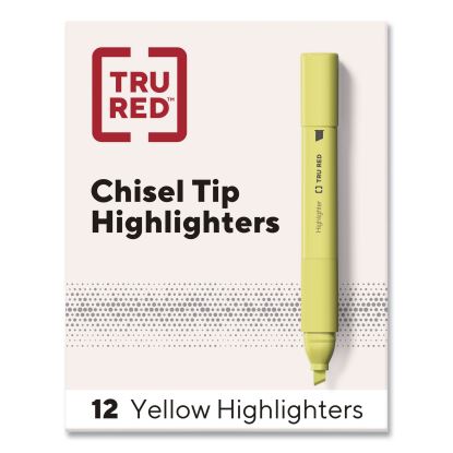 Tank Highlighters with Grip, Fluorescent Yellow Ink, Chisel Tip, Yellow Barrel, Dozen1