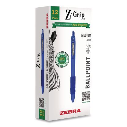 Z-Grip Recycled Retractable Ballpoint Pen, Medium 1 mm, Blue Ink, Blue Barrel, Dozen1