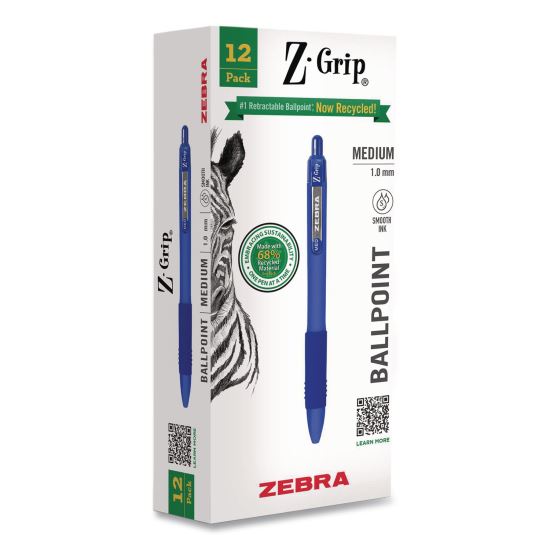 Z-Grip Recycled Retractable Ballpoint Pen, Medium 1 mm, Blue Ink, Blue Barrel, Dozen1