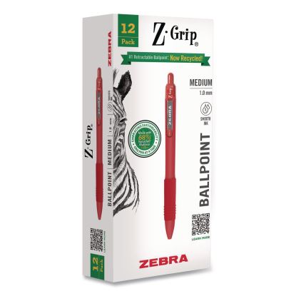 Z-Grip Recycled Retractable Ballpoint Pen, Medium 1 mm, Red Ink, Red Barrel, Dozen1
