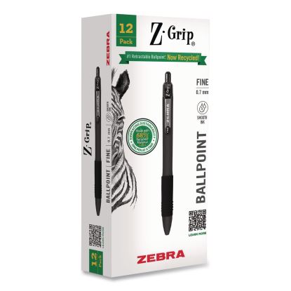 Z-Grip Recycled Retractable Ballpoint Pen, Medium 0.7 mm, Black Ink, Black Barrel, Dozen1