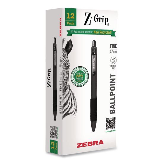 Z-Grip Recycled Retractable Ballpoint Pen, Medium 0.7 mm, Black Ink, Black Barrel, Dozen1