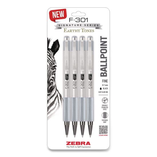 F-301 Signature Series Earthy Tones Ballpoint Pen, Retractable, Fine 0.7 mm, Black Ink, Pewter Barrel, 4/Pack1