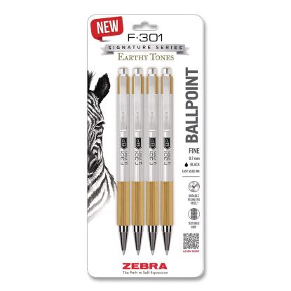F-301 Signature Series Earthy Tones Ballpoint Pen, Retractable, Fine 0.7 mm, Black Ink, Sandstone Barrel, 4/Pack1