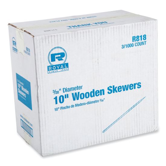 Wooden Skewers, 10", Natural, 1,000/Box, 3 Boxes/Carton1