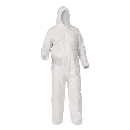 A35 Liquid and Particle Protection Coveralls, Zipper Front, Hooded, Elastic Wrists and Ankles, 3X-Large, White, 25/Carton1