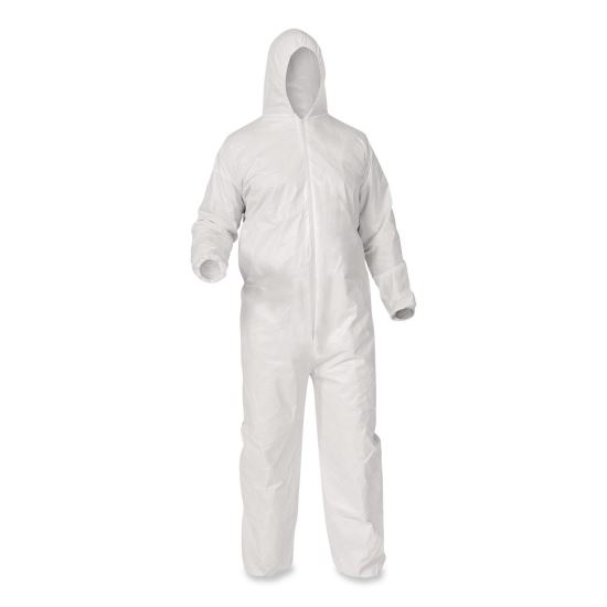 A35 Liquid and Particle Protection Coveralls, Zipper Front, Hooded, Elastic Wrists and Ankles, 3X-Large, White, 25/Carton1