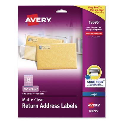 Easy Peel Return Address Labels with Sure Feed Technology, Inkjet, 0.66 x 1.75, Matte Clear, 60/Sheet, 10 Sheets/Pack1