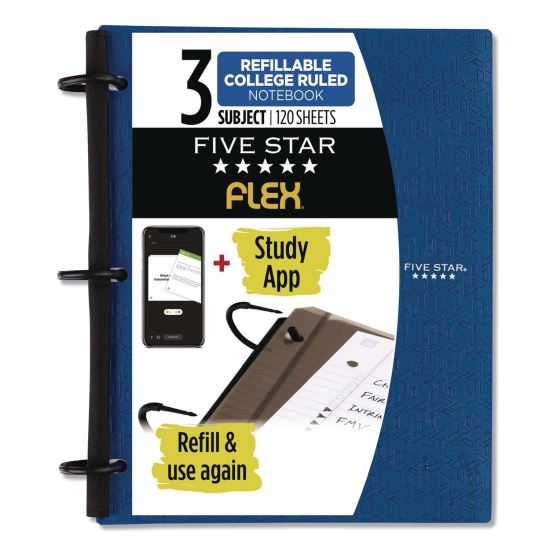 FLEX Notebinder, 1" TechLock Rings, 3-Subject, Medium/College Rule, Randomly Assorted Cover Colors, (120) 11 x 8.5 Sheets1