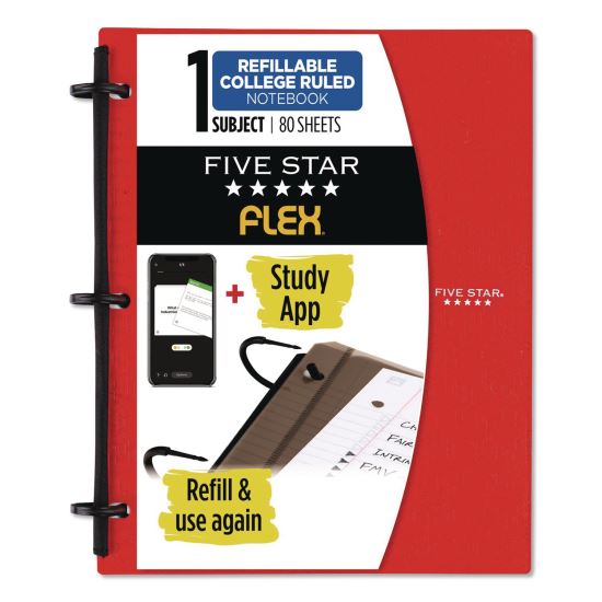 FLEX Notebinder, 1/2" TechLock Rings, 1-Subject, Medium/College Rule, Randomly Assorted Cover Colors, (80) 11 x 8.5 Sheets1