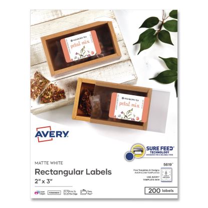 Rectangular Labels with Sure Feed Technology, Inkjet/Laser, 2 x 3, Matte White, 8 Labels/Sheet, 25 Sheets/Pack1