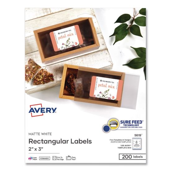 Rectangular Labels with Sure Feed Technology, Inkjet/Laser, 2 x 3, Matte White, 8 Labels/Sheet, 25 Sheets/Pack1