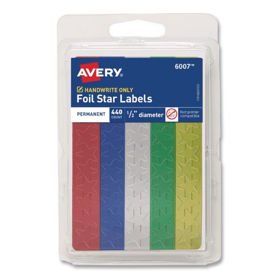 Foil Star Labels, 0.5", Assorted Colors, 440/Pack1