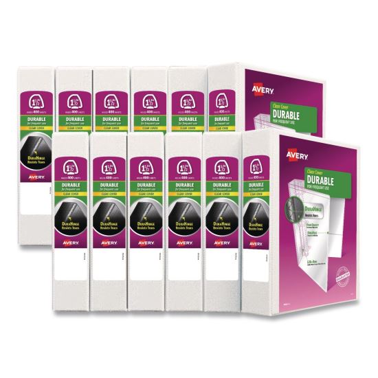Durable View Binder with DuraHinge and EZD Rings, 3 Rings, 1.5" Capacity, 11 x 8.5, White, 12/Carton1