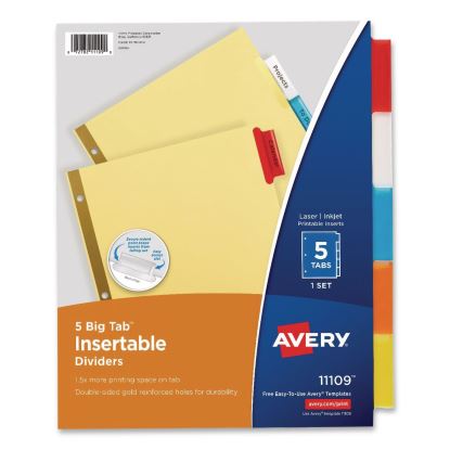 Insertable Big Tab Dividers, 5-Tab, Double-Sided Gold Edge Reinforcing, 11 x 8.5, Buff, Assorted Tabs, 48 Sets/Carton1