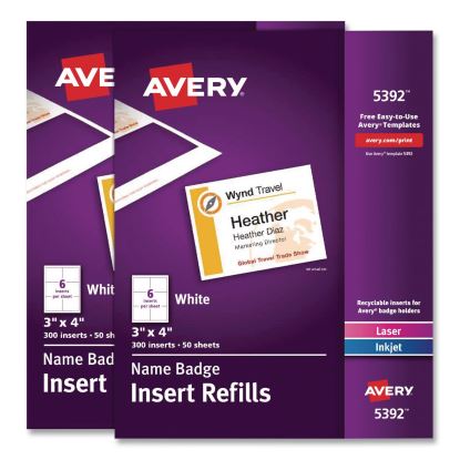 Name Badge Insert Refills, Horizontal, 3 x 4, White, 600/Pack1