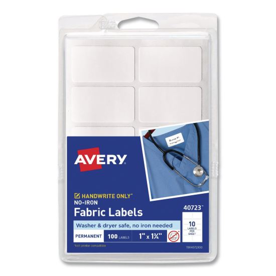 No-Iron Fabric Labels, Handwrite Only, 1 x 1.75, White, 10/Sheet, 10 Sheets/Pack1