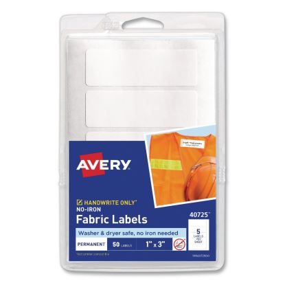 No-Iron Fabric Labels, Handwrite Only, 1 x 3, White, 5/Sheet, 10 Sheets/Pack1