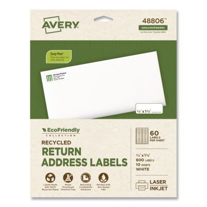 EcoFriendly Recycled Return Address Labels, Inkjet/Laser, 0.66 x 1.75, White, 60/Sheet, 10 Sheets/Pack1