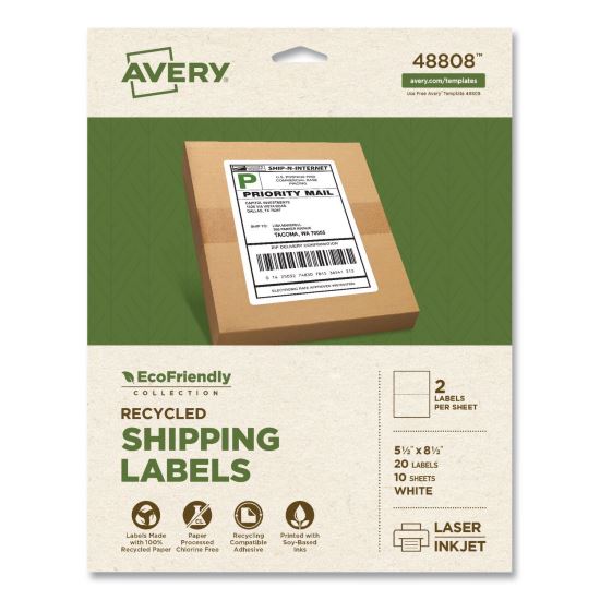 EcoFriendly Recycled Shipping Labels, Inkjet/Laser, 5.5 x 8.5, White, 2/Sheet, 10 Sheets/Pack1