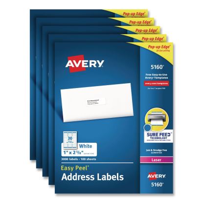 Easy Peel White Address Labels with Sure Feed Technology, Laser, 1 x 2.63, 30/Sheet, 100 Sheets/Pack, 5 Packs/Carton1