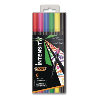 Intensity Fineliner Dual Tip Felt Pen, Stick, Fine 0.7 mm Bullet, Pressure-Sensitive Brush, Assorted Ink/Barrel Colors, 6/PK1