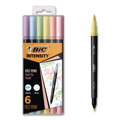 Intensity Fineliner Dual Tip Felt Pen, Stick, Fine 0.7 mm Bullet, Variable Brush, Assorted Pastel Ink/Barrel Colors, 6/Pack1