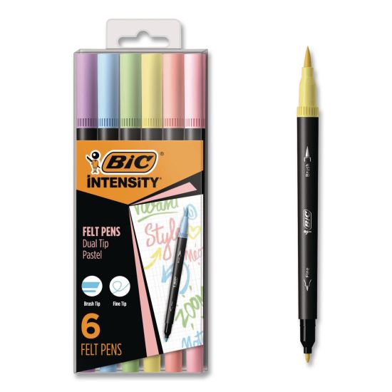 Intensity Fineliner Dual Tip Felt Pen, Stick, Fine 0.7 mm Bullet, Variable Brush, Assorted Pastel Ink/Barrel Colors, 6/Pack1