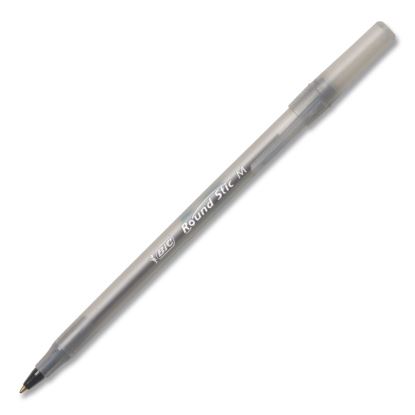 Round Stic Grip Xtra Comfort Ballpoint Pen, Easy-Glide System, Stick, Medium 1.2 mm, Black Ink, Silver-Gray Barrel, Dozen1