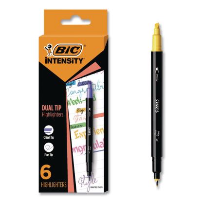 Intensity Dual-Tip Highlighters, Assorted Ink Colors, Chisel/Needle Tips, Black Barrel, 6/Pack1